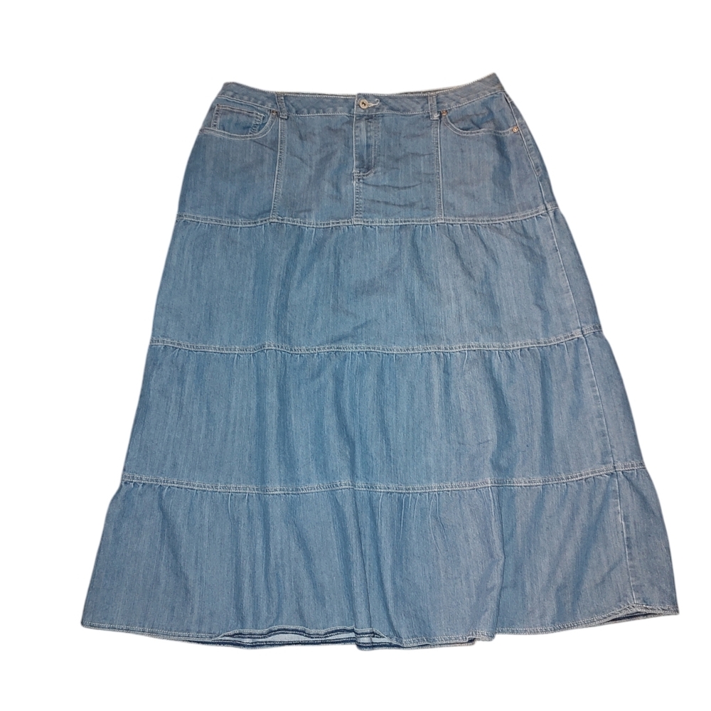 Cato Tiered Blue Denim Maxi Skirt - Picture 2 of 4